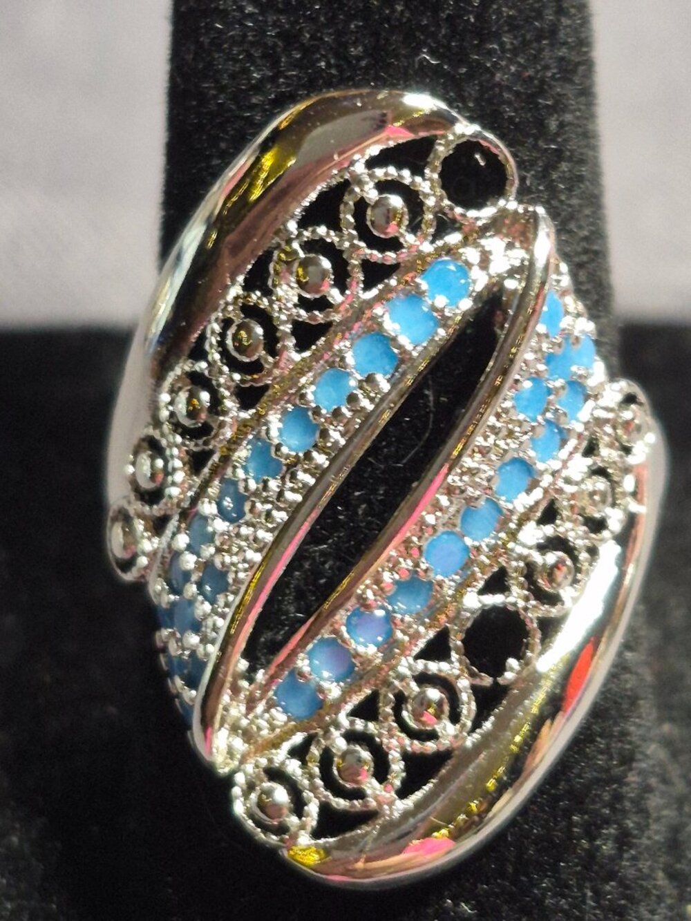 HSN Signed TS Silver Tone Openwork Filigree Cocktail Statement Ring
